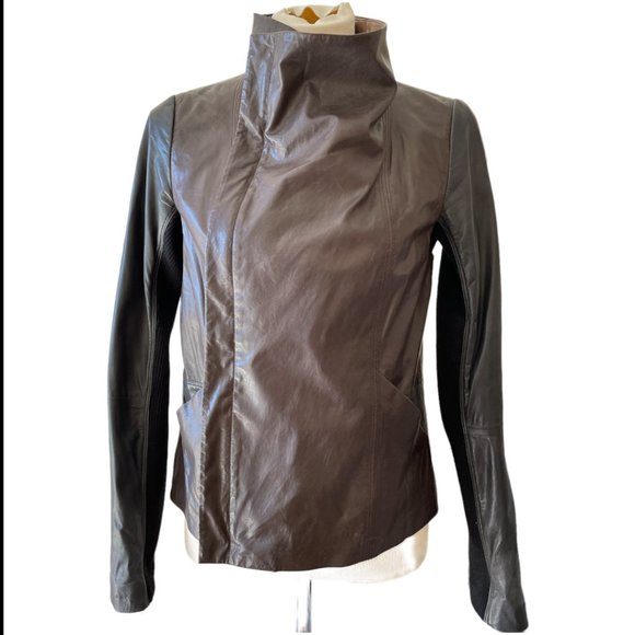 Vince Black/Brown Colorblock & Wrap Moto Espresso/Blk Jacket Sz M - Picture 2 of 10